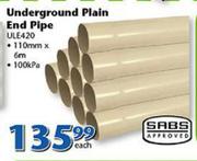 SABS Underground Plain End Pipe 110mmx6m 100kpa ULE420-Each