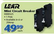 Lear Mini Circuit Breaker 1 Pole E000325-Each