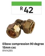 90 Degree Elbow Compression 15mm cxc 81414285