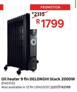 Delonghi 12 Fin Oil Heater Black 2000W 81453131