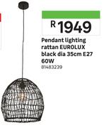 Eurolux Pendant Lighting Rattan Black Dia 34cm E27 60W 81483239