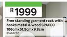 Spaceo Free Standing Garment Rack With Hooks Metal & Wood 106cm x 51.5cm x 9.8cm 81461722