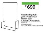 Spaceo Black Free Standing Studio Garment Rack Metal 5.9cm x 115.7cm x 45.6cm 81461729