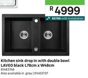 Laveo Kitchen Sink Drop In With Double Bowl Black L78cm x W48cm 81483746
