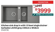 Laveo Kitchen Sink Drop In With 1.5 Bowl Single Drainer Barbados Grey L100cm x W48cm 81483736