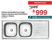 Cam Africa Kitchen Sink Double Bowl Single Drainer Stainless Steel L120cm x W48cm 81420537