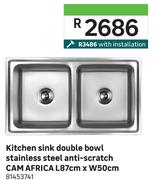 Cam Africa Kitchen Sink Double Bowl Stainless Steel Anti Scratch L87cm x W50cm 81453741
