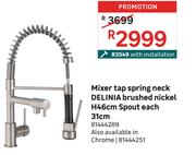 Delinia Mixer Tap Spring Neck Brushed Nickel H46cm Spout Reach 31cm 81444289