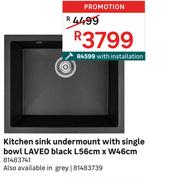 Laveo Kitchen Sink Undermount With Single Bowl Black L56cm x W46cm 81483741