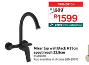Mixer Tap Wall Black H35cm Spout Reach 22.5cm 81482698