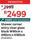  Shower Corner Entry Clear Glass Black W90cm x D90cm x H185cm 81482852