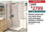 Shower Screen & Arm Remix Silver With Clear Glass W100cm x H200cm 81402191