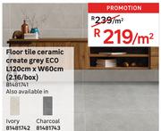 Eco Floor Tile Ceramic Create Grey L120cm x W60cm (2.16/Box) 81481741-Per Sqm