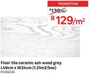 Floor Tile Ceramic Ash Wood Grey L49cm x W24cm (1.21Sqm/Box) 81484024-Per Sqm