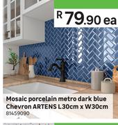 Artens Mosaic Porcelain Metro Dark Blue Chevron L30cm x W30cm 81459090-Each