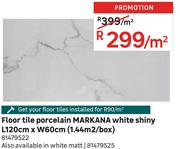 Markana Floor Tile Porcelain White Shiny L120cm x W60cm (1.44 Sqm/Box) 81479522-Per Sqm