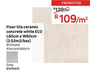 Eco Floor Tile Ceramic Concrete White L60cm x W60cm (2.52 Sqm/Box) 81474449-Per Sqm