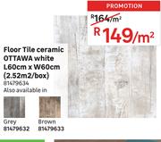 Ottawa Floor Tile Ceramic White L60cm x W60cm (2.52Sqm/Box) 81479634-Per Sqm
