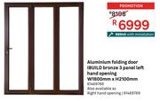 IBuild Aluminium Folding Door Bronze 3 Panel Left Hand Opening W1800mm x H2100mm 81469788