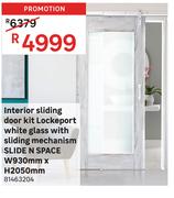Slide n Space Interior Sliding Door Kit Lockeport White Glass With Sliding Mechanism W930mm x H2050m
