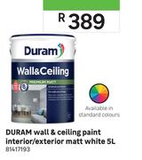 Duram Wall & Ceiling Paint Interior/Exterior Matt White 81417193-5L
