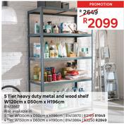 5 Tier Heavy Duty Metal & Wood Shelf W100cm x D50cm x H196cm 81413870