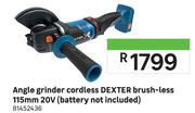 Dexter 20V Cordless Brush-Less Angle Grinder (Battery Not Included)