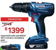 Bosch 18V1 x 2.0 Ah Impact Drill With Case Li-Ion Battery Pack