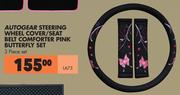 Autogear Steering Wheel Cover/Seat Belt Comforter Pink Butterfly Set 3 Piece Set LA73
