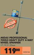 Midas Professional Tools Heavy Duty 4 Way Wheel Spanner 17, 19, 21, 23mm WS01M