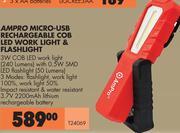 Ampro Micro-USB Rechargeable COB LED Work Light & Flashlight T24069