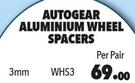 Autogear Aluminium Wheel Spacer 3mm WHS3-Per Pair