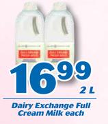Dairy Exchange Full Cream Milk-2L Each
