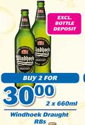 Windhoek Draught RBs (Excl. Bottle Deposit) 2 x 660ml-For 2