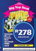 Savanna Dry Or Lemon Non-Alcoholic NRB's-24x330 ml Each