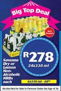 Savanna Dry Or Lemon Non-Alcoholic NRB's-6x330 ml Each