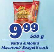 Fatti's & Moni's Macaroni/Spaghetti-500g Each