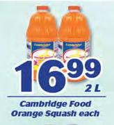 Cambridge Food Orange Squash-2Ltr Each