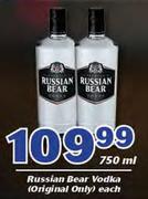 Russian Bear Vodka (Original Only)-750ml Each