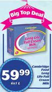 Cambridge Food Long Life Full Cream Milk-6 x 1Ltr