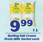Darling Full Cream Fresh Milk Sachet-1Ltr Each