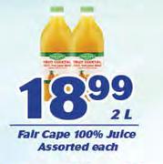 Fair Cape 100% Juice Assorted-2Ltr Each