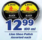 Lion Shoe Polish Assorted-100ml Each
