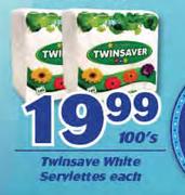 Twinsaver White Serviettes-100's Each