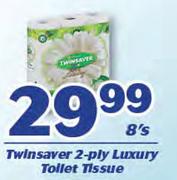 Twinsaver 2 Ply Luxury Toilet Tissue-8's