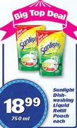 Sunlight Dishwashing Liquid Refill Pouch-750ml Each