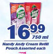 Handy Andy Cream Refill Pouch Assorted-750ml Each