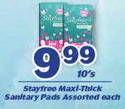 Stayfree Maxi Thick Sanitary Pads Assorted-10's Each