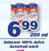 Infacare 100% Juice Assorted-200ml Each