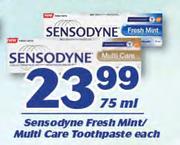Sensodyne Fresh Mint/Multi Care Toothpaste-75ml Each